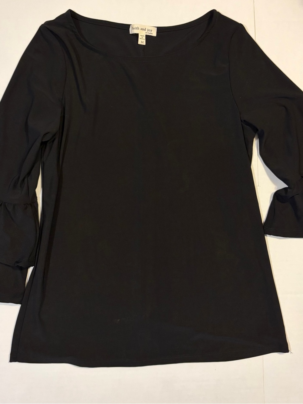 Faith and Joy Black Scoop Neck Ruffle Sleeve Tunic